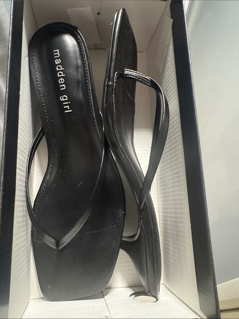 Madden Girl Black Square-Toe Thong Sandals